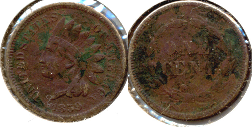 1859 Indian Head Cent Fine-12 b Dark