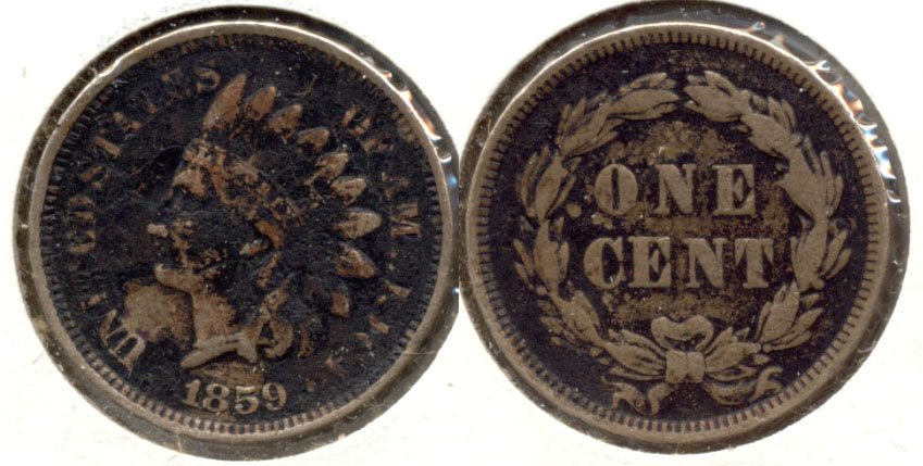 1859 Indian Head Cent Fine-12 h Dark