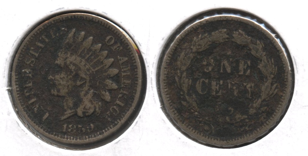 1859 Indian Head Cent Fine-12 #v Dark