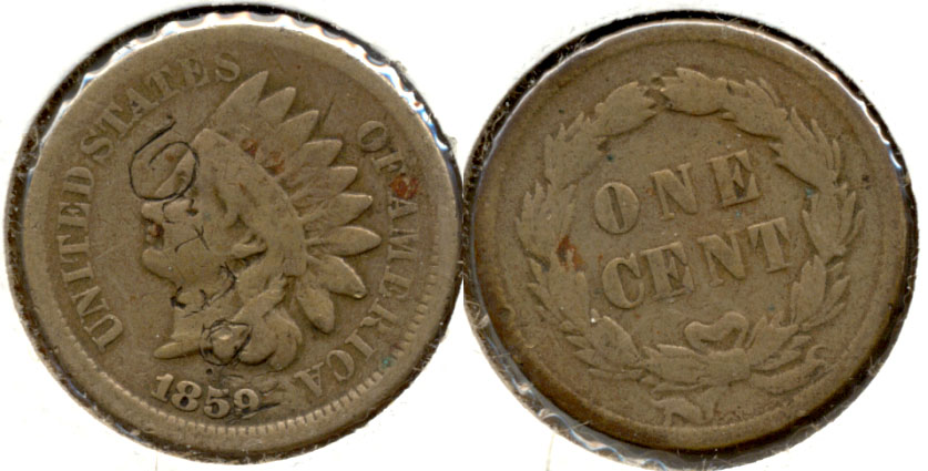 1859 Indian Head Cent Good-4 ai Obverse Scratch