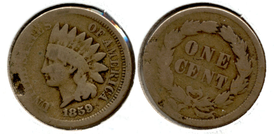 1859 Indian Head Cent Good-4 k Rim Damage
