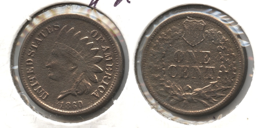 1860 Indian Head Cent Fine-12 #o Porous