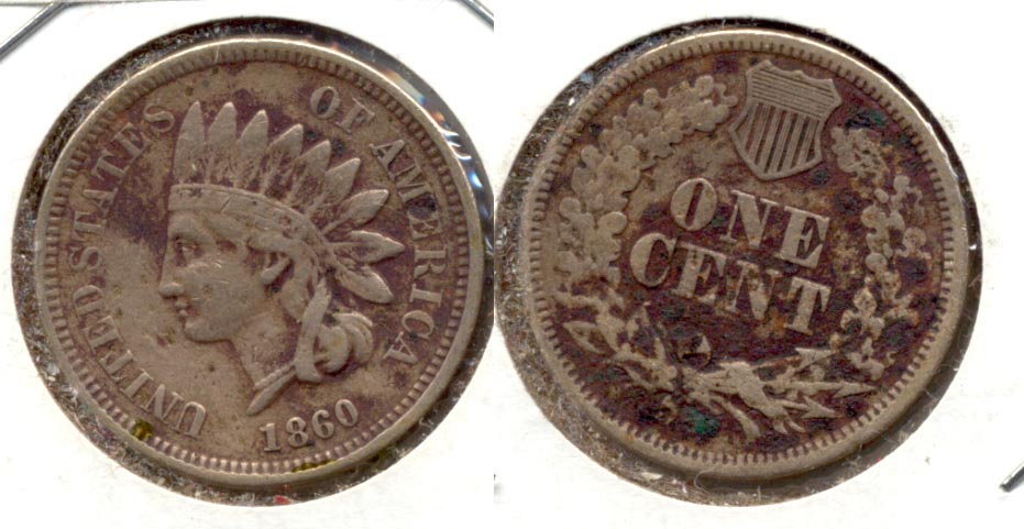 1860 Indian Head Cent VF-20 Reverse Verdigris