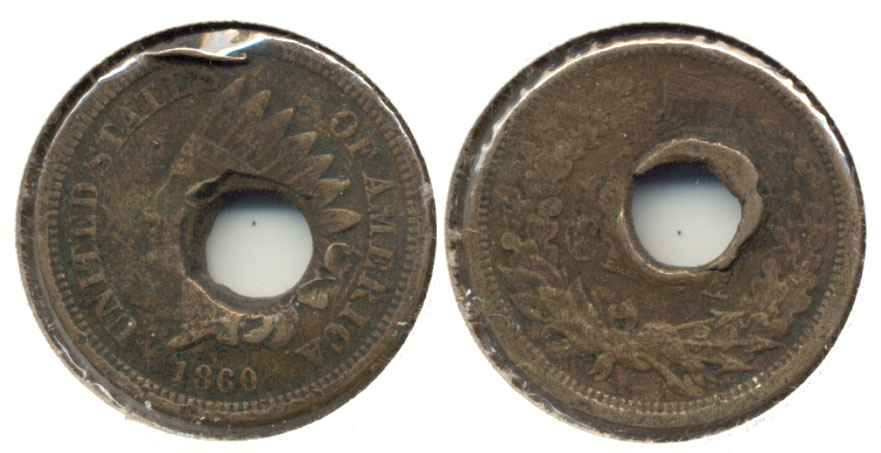 1860 Indian Head Cent VG-8 b Holed