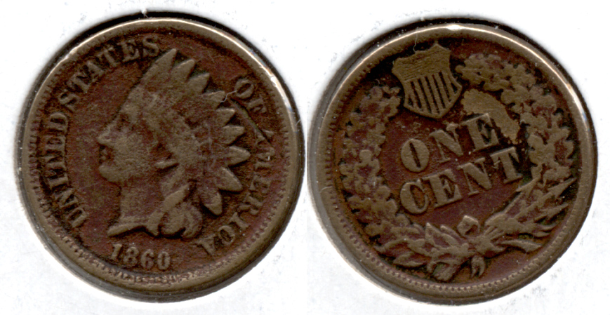 1860 Indian Head Cent VG-8 g Porous