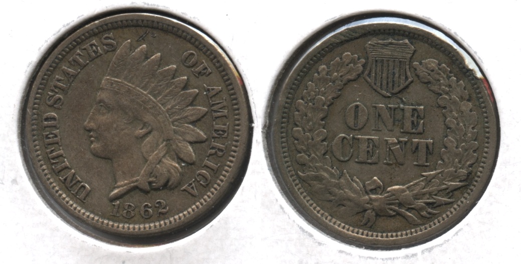 1862 Indian Head Cent EF-40 #a Reverse Mark