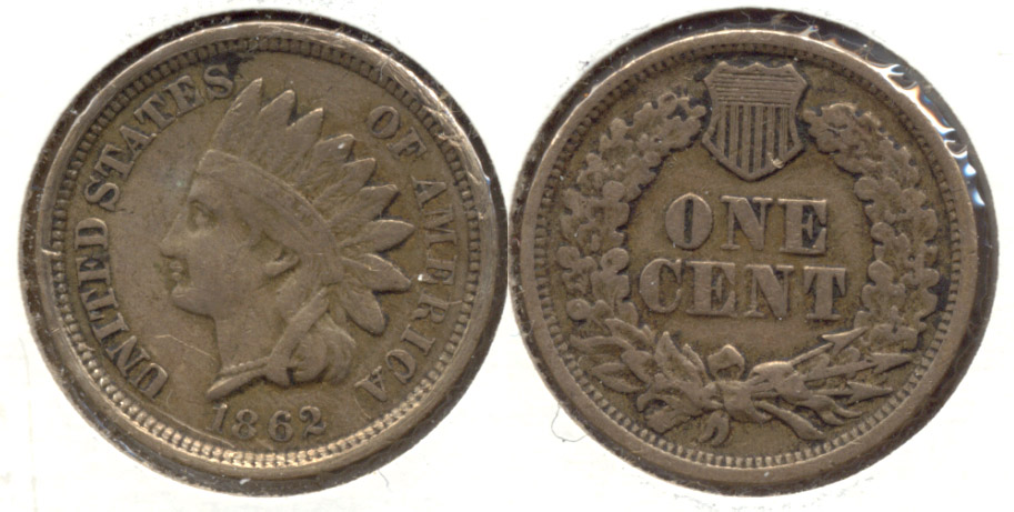 1862 Indian Head Cent Fine-12 f Obverse Scratch