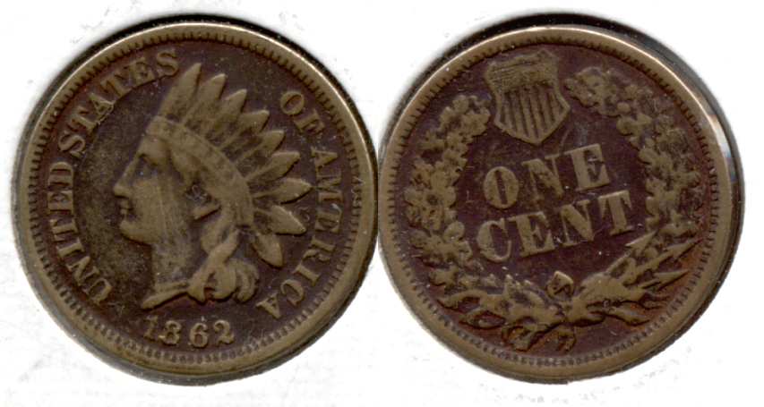 1862 Indian Head Cent Fine-12 h Dark