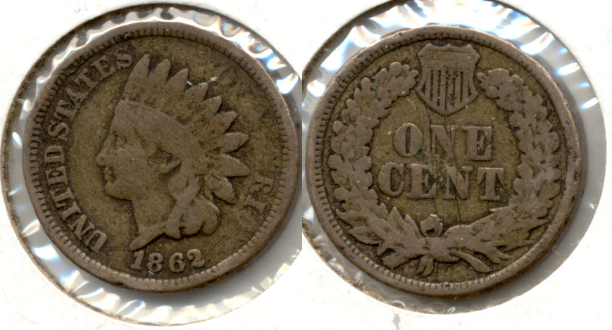 1862 Indian Head Cent G-4 aa Reverse Scratch