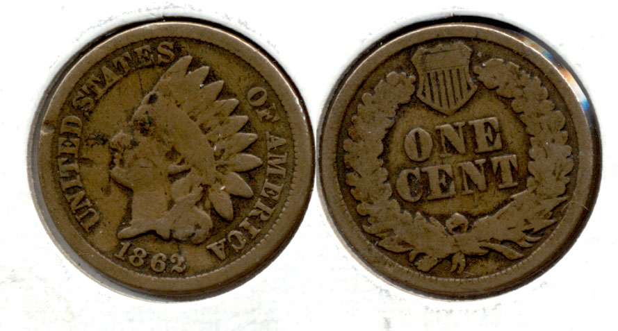 1862 Indian Head Cent G-4 ad Few Spots