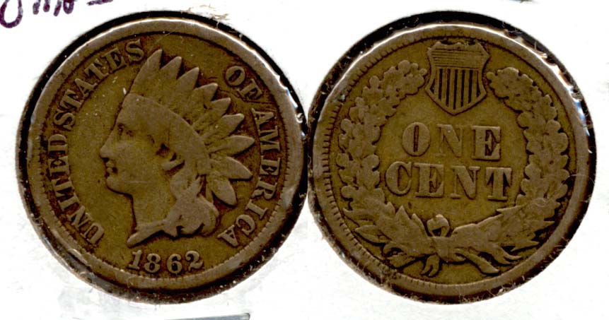 1862 Indian Head Cent G-4 ah Rim Bumps