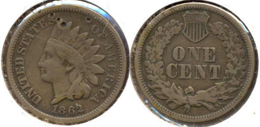 1862 Indian Head Cent VG-8 b Four Pits