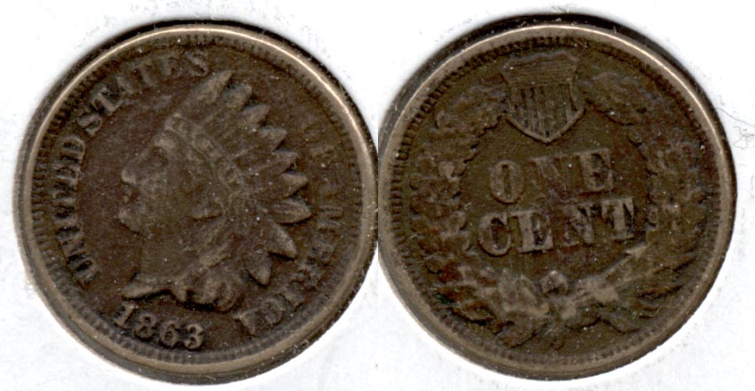 1863 Indian Head Cent Fine-12 e Dark