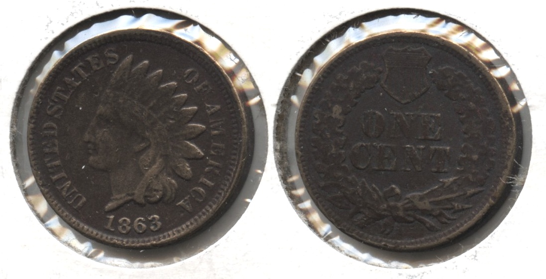 1863 Indian Head Cent Fine-12 #k Dark