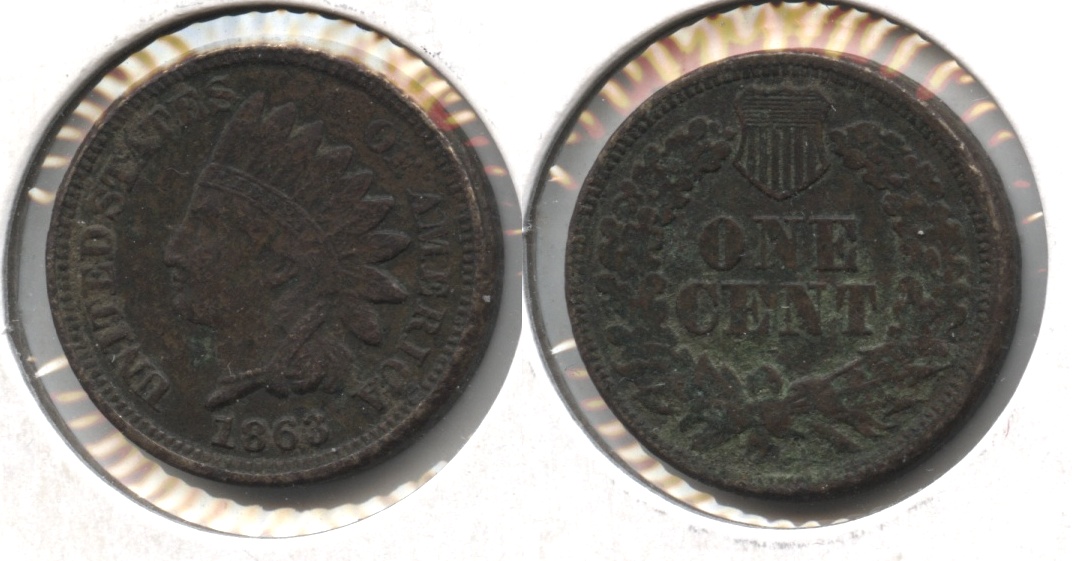 1863 Indian Head Cent Fine-12 #l Porous