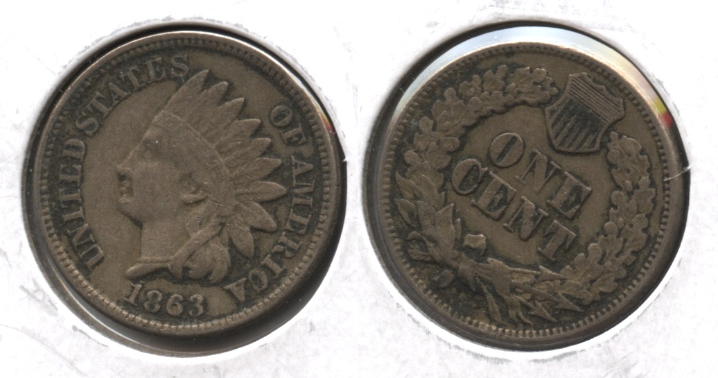 1863 Indian Head Cent Fine-12 #r Rotated Reverse