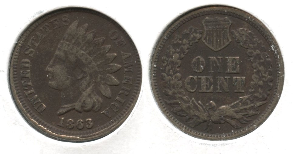 1863 Indian Head Cent Fine-12 #x Dark