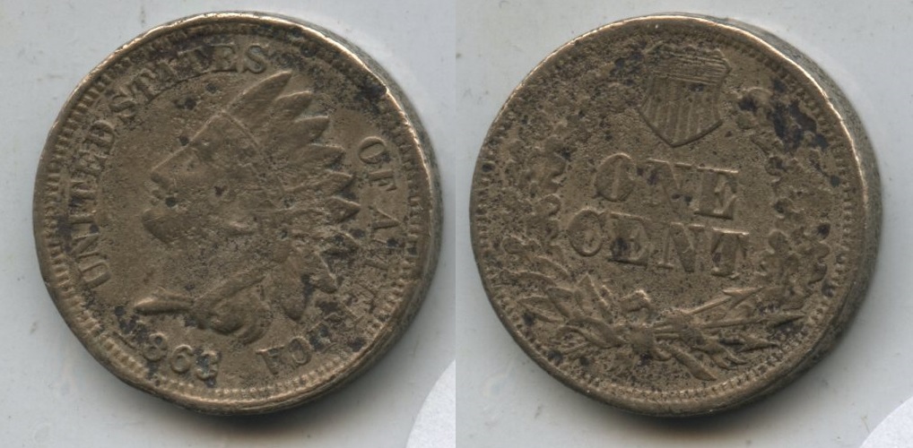 1863 Indian Head Cent Fine-12 #y Pitted