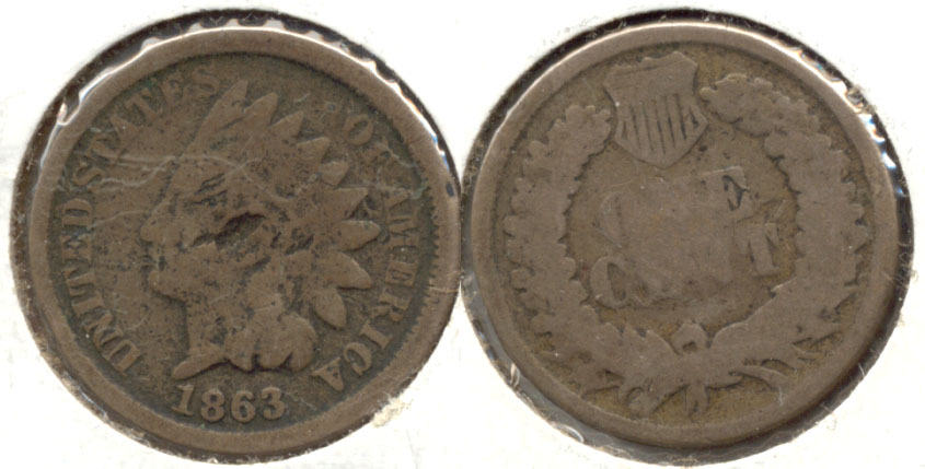 1863 Indian Head Cent Good-4 aq Obverse Hit