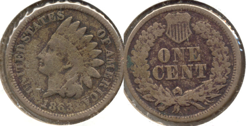 1863 Indian Head Cent Good-4 bf Porous