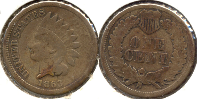 1863 Indian Head Cent Good-4 bk Cleaned