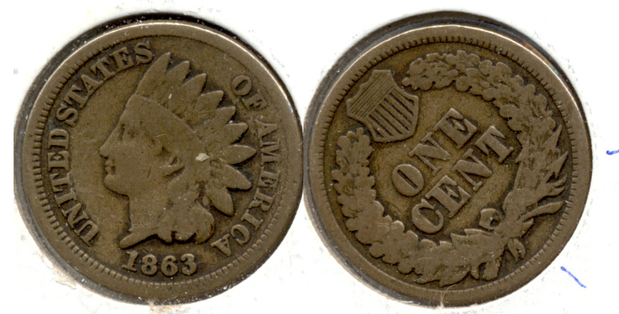 1863 Indian Head Cent Good-4 Rotated Reverse co
