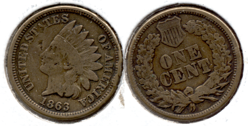 1863 Indian Head Cent Good-4 dz Obverse Marks