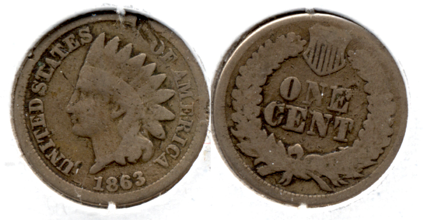1863 Indian Head Cent Good-4 ea Obverse Hit