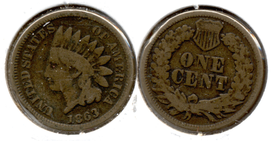 1863 Indian Head Cent Good-4 eb Rim Bump