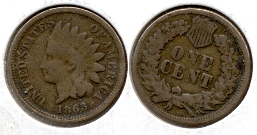 1863 Indian Head Cent Good-4 ef Staple Scratch