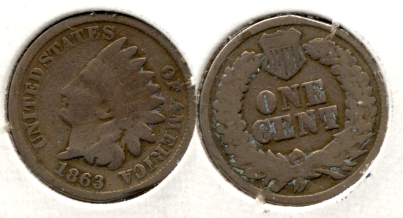 1863 Indian Head Cent Good-4 eh Cleaned