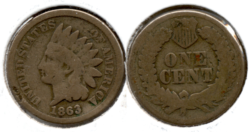 1863 Indian Head Cent Good-4 ek Rim Bump