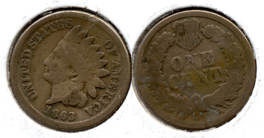 1863 Indian Head Cent Good-4 en Cleaned