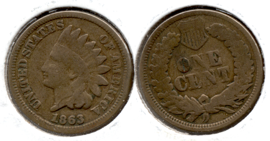 1863 Indian Head Cent Good-4 ez Slight Bump