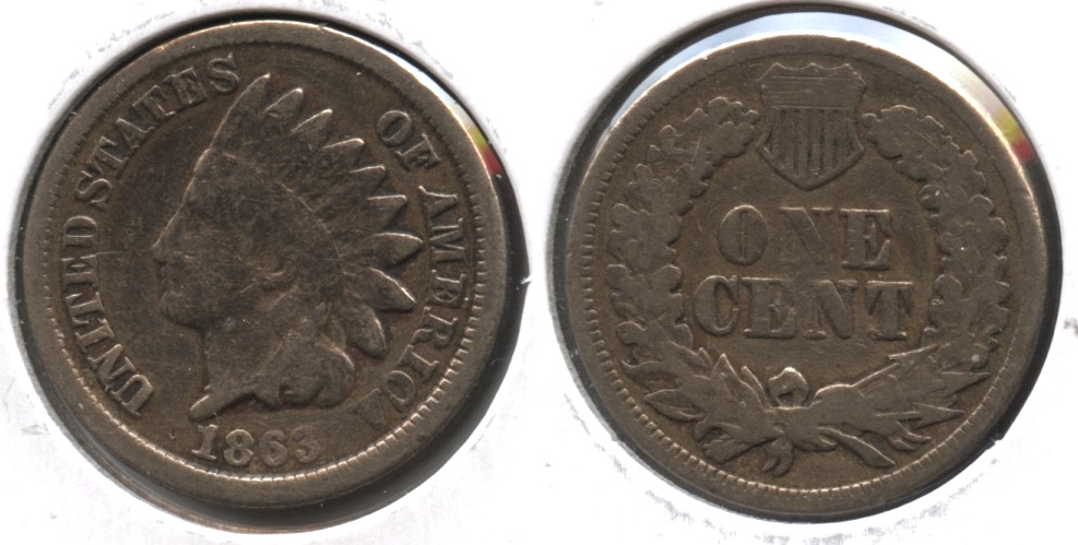 1863 Indian Head Cent Good-4 #fu Cleaned