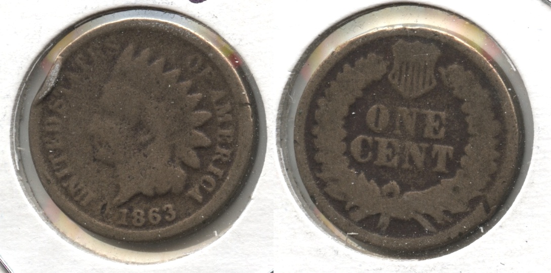 1863 Indian Head Cent Good-4 #gh Rim Ding