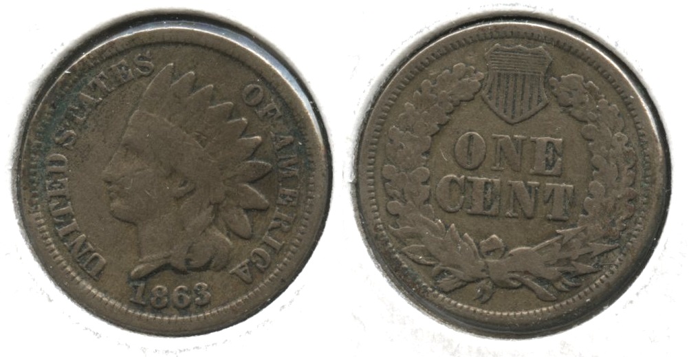 1863 Indian Head Cent Good-4 #gx Rim Matter