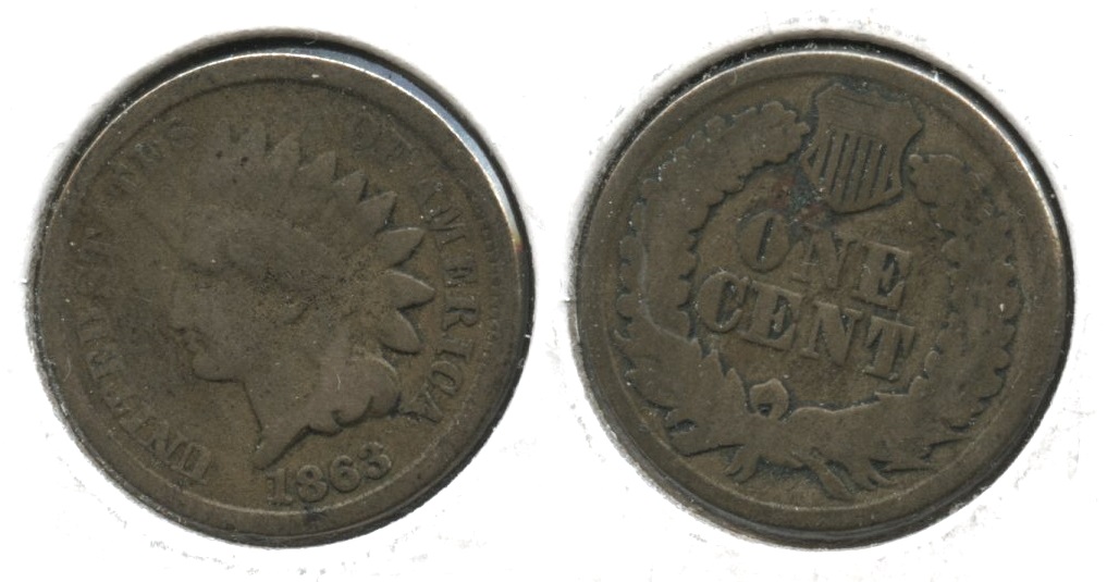 1863 Indian Head Cent Good-4 #gy Bit Dark