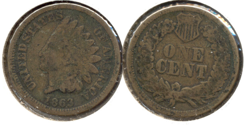 1863 Indian Head Cent Good-4 j Bit Dark