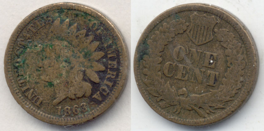 1863 Indian Head Cent Good-4 n Corrosion