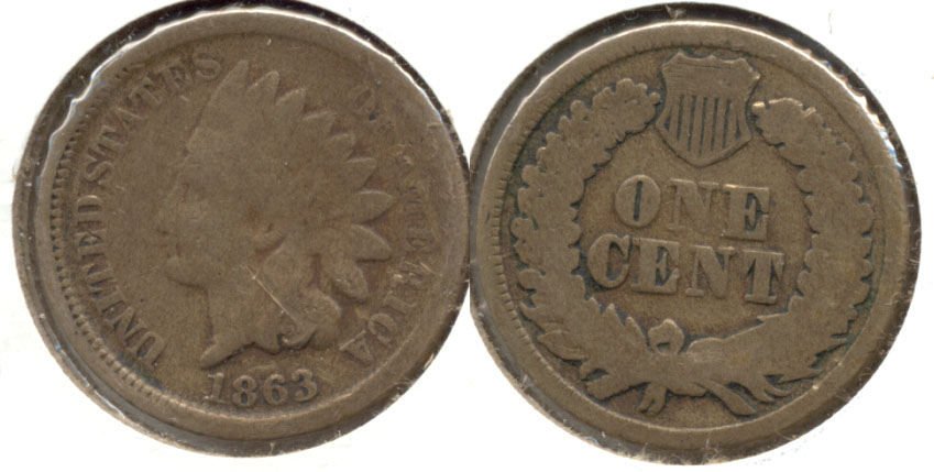 1863 Indian Head Cent Good-4 #r Obverse Scuff