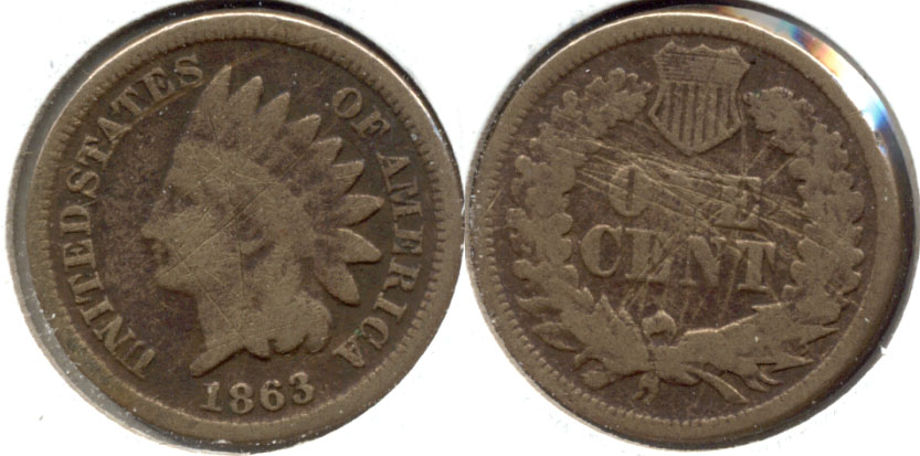 1863 Indian Head Cent Good-4 v Reverse Scratches