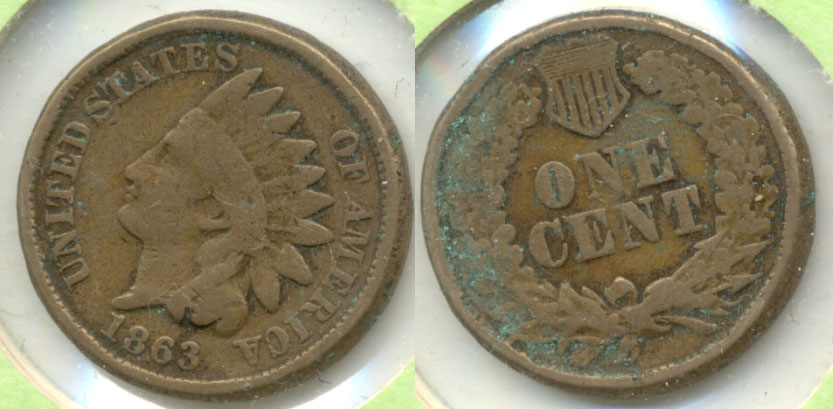 1863 Indian Head Cent Good-4 w Green Reverse
