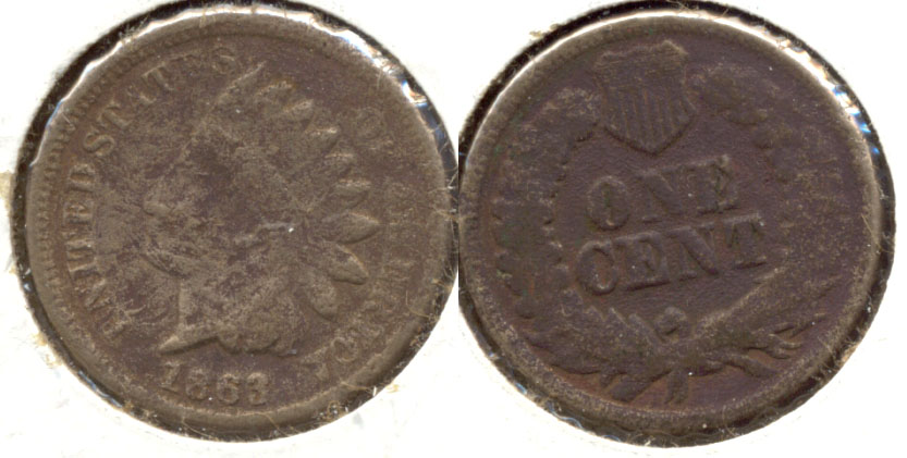 1863 Indian Head Cent Good-4 z Porous