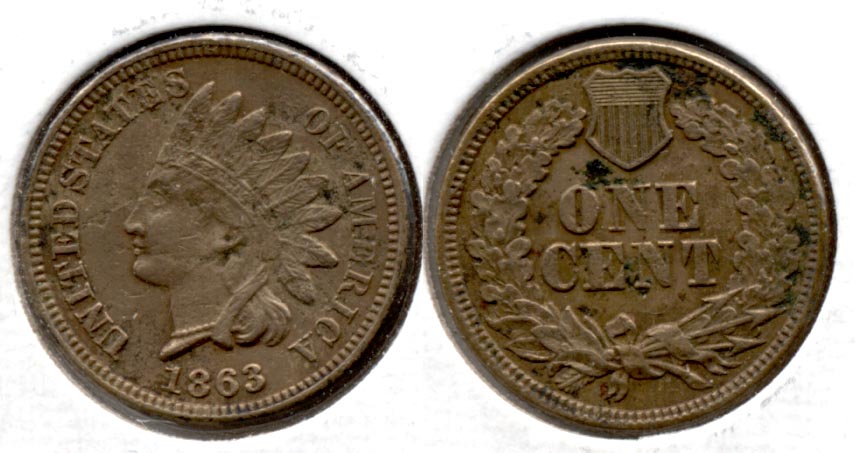 1863 Indian Head Cent VF-20 f Few Pits