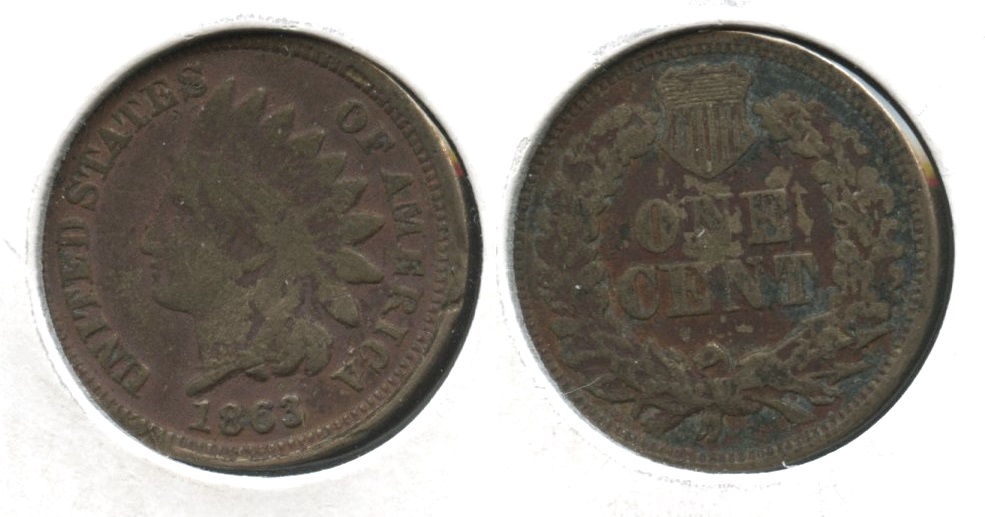 1863 Indian Head Cent VG-8 #ah Dark