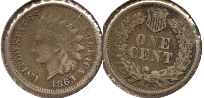 1863 Indian Head Cent VG-8 #e Obverse Abrasion