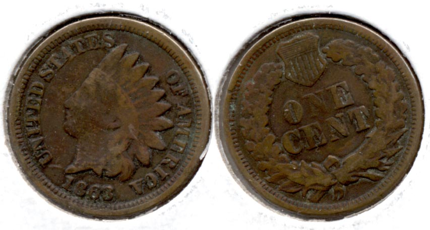 1863 Indian Head Cent VG-8 s Dark