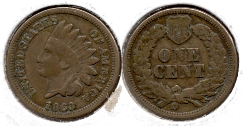 1863 Indian Head Cent VG-8 t Old Cleaning