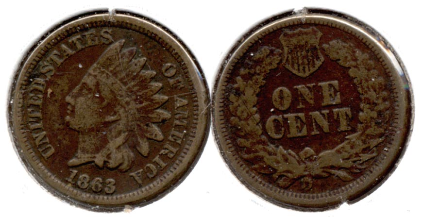 1863 Indian Head Cent VG-8 x Bit Dark